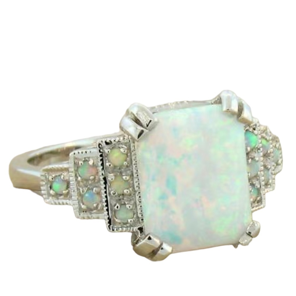 Fire Opal Square Stone Silver Ring